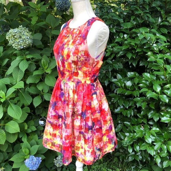Sugar Lips Orange Geometric Print Fit &Flair Dress - Picture 3 of 12